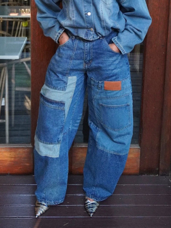 EVE Plus Size Contrast Color Patch Loose Jeans GYLN-0817