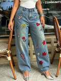 EVE Plus Size Embroidered Patch Star Butterfly Jeans GYLN-4161