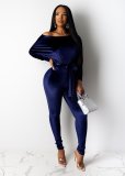 EVE Sexy Velvet Batwing Sleeves Sashes Jumpsuits CH-8089