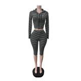 EVE Long Sleeve Stripe Top Seventh Pants Suit MEM-88723