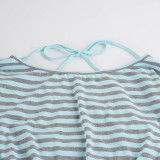 EVE Stripe Long Sleeve Top Drawstring Short Suit GPKJ-MR50968