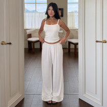 EVE Solid Color Sling Loungewear Two Piece Pants Set GPKJ-MR51190