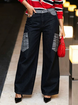 EVE Plus Size Contrast Color Patchwork Straight Jeans GYLN-0390