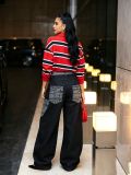 EVE Plus Size Contrast Color Patchwork Straight Jeans GYLN-0390