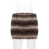 EVE Gradient Striped Fur Mini Skirts GPKJ-MR52030