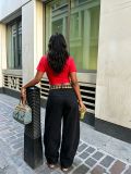 EVE Plus Size Detachable Plaid Printed Belt Embroidered Jeans GYLN-0844