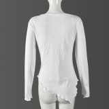 EVE Solid Color Long Sleeve Irregular T Shirt GNZD-9909THD
