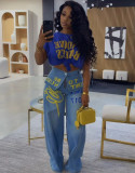 EVE Letter Printed Wide Leg Jeans GAKF-60806
