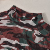 EVE Camouflage Printed Mesh See Through Midi Dress GNZD-9631DD