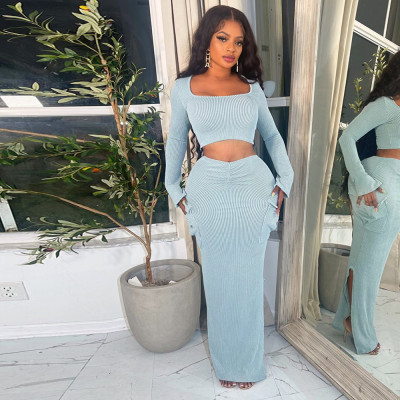 EVE Square Neck Long Sleeve Two Piece Skrits Set GNZD-9744SD