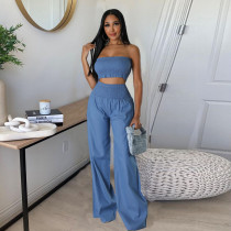 EVE Solid Color Wrap Chest Top Two Piece Pants Suit GNZD-9901SHD