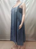 EVE Plus Size Square Neck Denim Sling Maxi Dress GAKF-60808