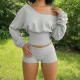 EVE Long Sleeve Off Shoulder T Shirt Short Suit GMKK-mkk7333