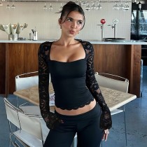 EVE Lace Long Sleeve Hollow Out Top BLG-T5519236K