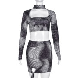 EVE Long Sleeve Printed Two Piece Skrit Set GNZD-9408SD