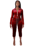 EVE Velour Long Sleeve Zipper Two Piece Pants Set CH-26039