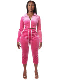 EVE Velour Long Sleeve Zipper Two Piece Pants Set CH-26039