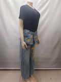 EVE Letter Printed Wide Leg Jeans GAKF-60806