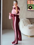 EVE Contrast Color 3/4 Sleeve Two Piece Pants Set QODY-6080