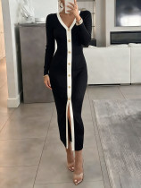 EVE Long Sleeve V Neck Knits Midi Dress GHYX-JYP7098