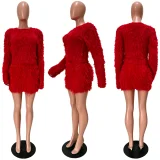 EVE Fur Long Sleeve Two Piece Skirt Knits Suit CM-60908