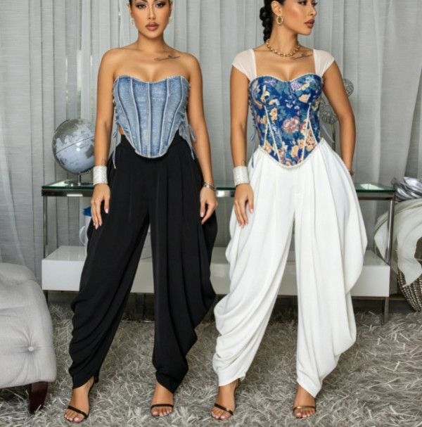 EVE Solid Color Ruched Wide Leg Pants LSD-3068