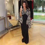 EVE Deep V Neck Patchwork Contast Color Maxi Dress DLSF-K6D17744A
