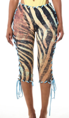 EVE Retro Animal Printed Tie Up Seventh Pants GFCF-1587