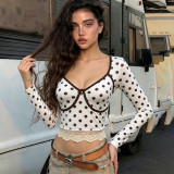 EVE Polka Dot Printed Lace Patchwork T Shirt YWXS-K26L2935