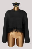 EVE Solid Color Lace Long Sleeve T Shirt YWXS-K26L3003