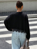 EVE Solid Color Lace Long Sleeve T Shirt YWXS-K26L3003