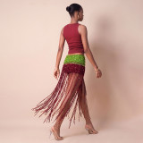 EVE Color Block Knits Tassel Skirt GZJQ-W6J17289A