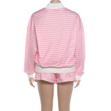 EVE Stripe Long Sleeve Loose Two Piece Shorts Set XEF-K6S17000A