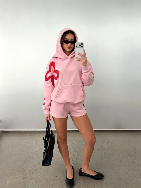 EVE Solid Color Hooded Sweatshirt Two Piece Short Set YWXS-K26L2916