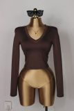EVE Long Sleeve Deep V Neck T Shirt GXIY-K25L1503