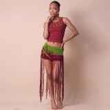 EVE Color Block Knits Tassel Skirt GZJQ-W6J17289A