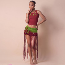 EVE Color Block Knits Tassel Skirt GZJQ-W6J17289A