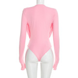 EVE Solid Color Long Sleeve Bodysuit+Mini Skirt 2 Piece Set GSZM-Q26BS181+Q26SK182
