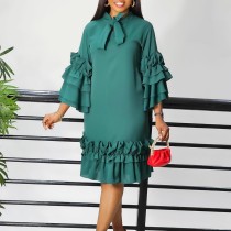 EVE Plus Size Ruffles Flare Sleeve Loose Midi Dress GMLF-D488