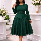 EVE Plus Size Lace Patchwork Midi Dress GATE-649