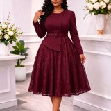 EVE Plus Size Lace Patchwork Midi Dress GATE-649