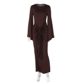 EVE Long Sleeve Ruched Slim Maxi Dress BLG-D5819792A