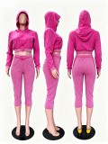 EVE Solid Color Zipper Hooded Coat Two Piece Pants Set TR-1368