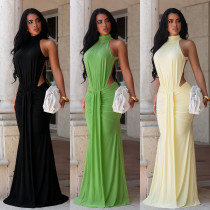 EVE Sleeveless Solid Color Backless Maxi Dress BY-7812