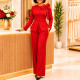 EVE Plus Size Solid Color Long Sleeve Pants 2 Piece Set GCZF-8675
