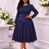 EVE Plus Size Lace Patchwork Midi Dress GATE-649