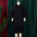 EVE Plus Size Ruffles Flare Sleeve Loose Midi Dress GMLF-D488