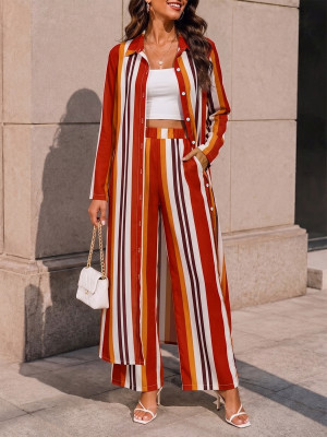 EVE Stripe Long Sleeve Long Shirt Coat Pants Suit HNIF-GY319