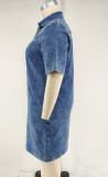 EVE Plus Size V Neck Short Sleeve Casual Denim Dress GDAM-218837