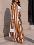 EVE Stripe Long Sleeve Long Shirt Coat Pants Suit HNIF-GY319